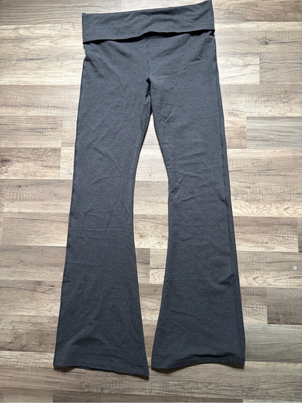 PINK Fold-Over Waist Flare Yoga Pants - Charcoal
